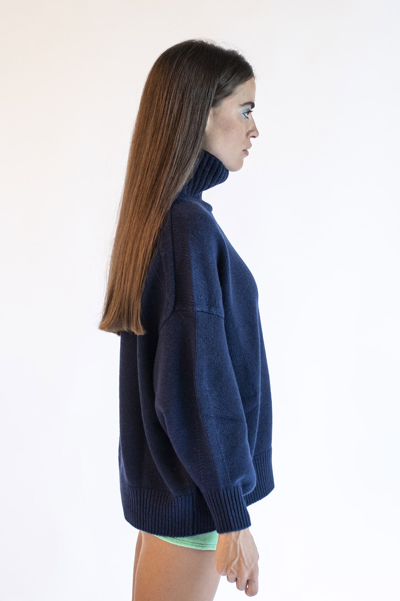 Blue turtleneck sweater with jewel buttons Chiara