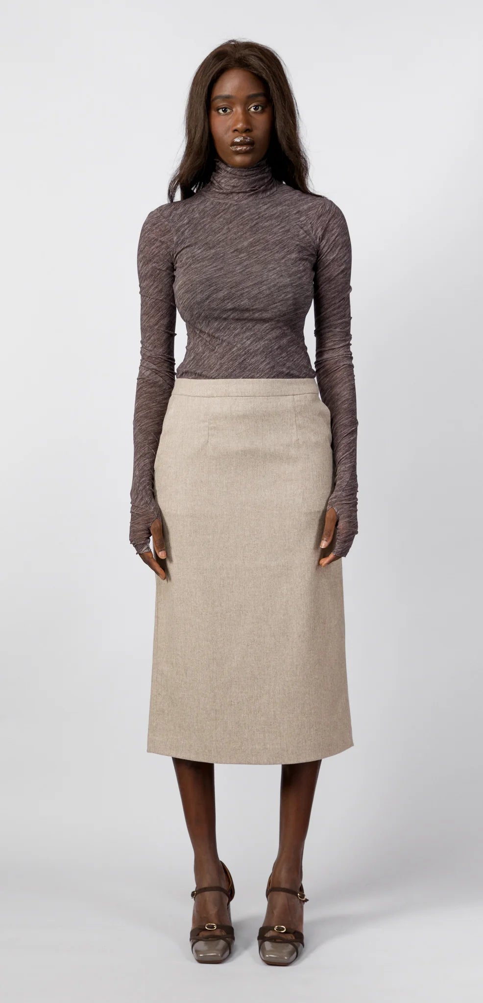 Beige Elizabeth longuette skirt