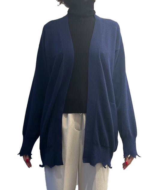 Cardigan blu sfrangiato