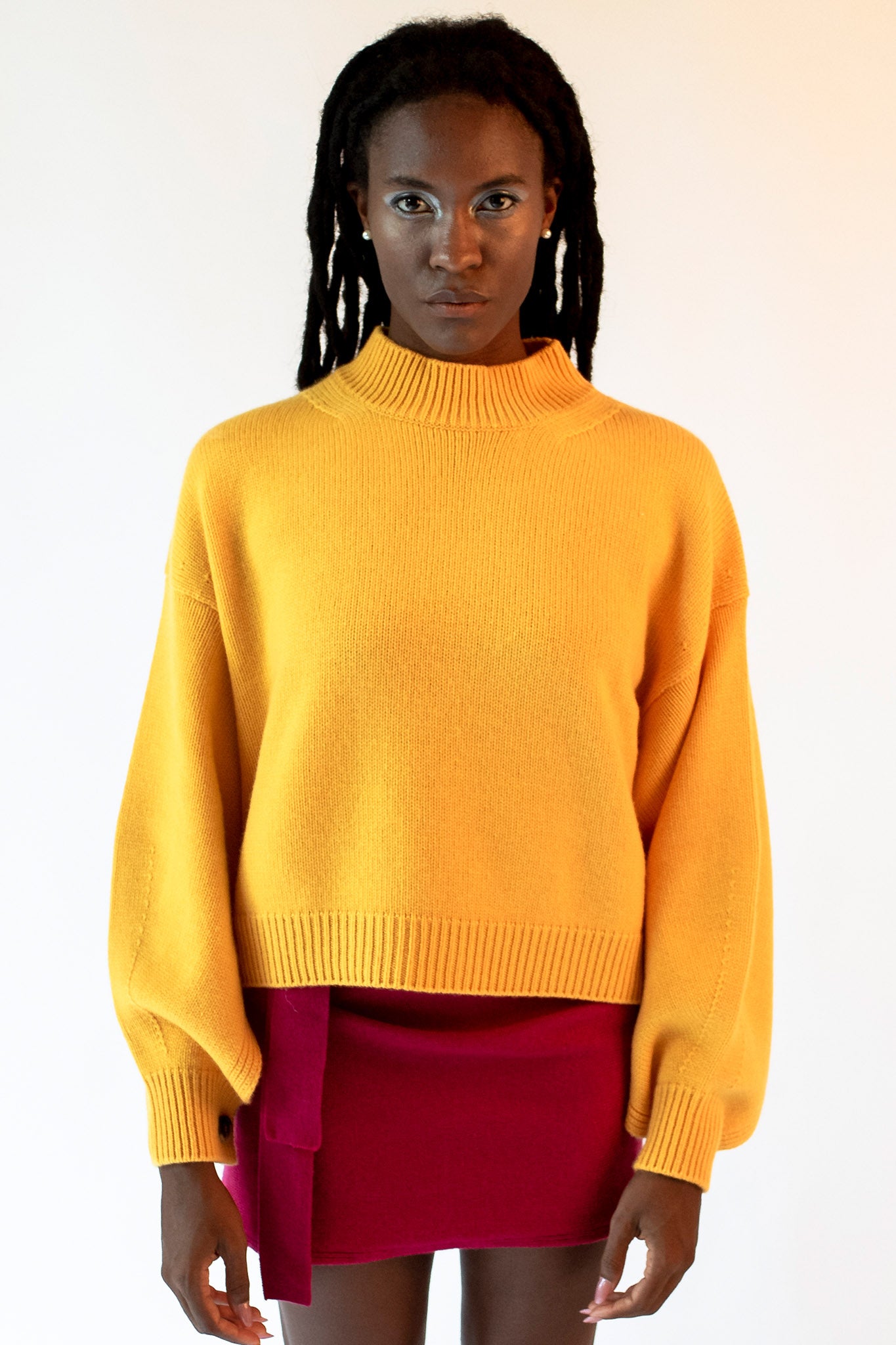 Yellow turtleneck sweater with Isabella jewel buttons