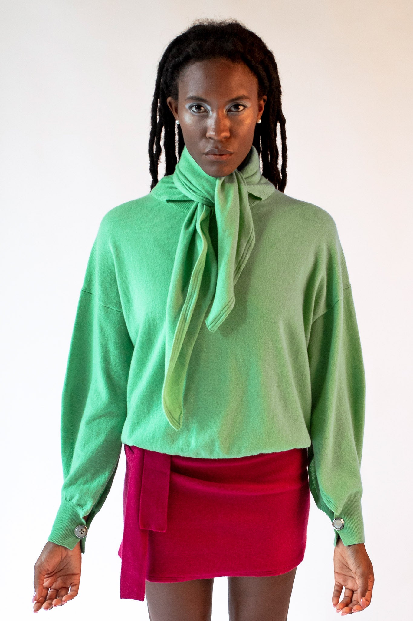 Maglia con collo a sciarpa verde Lorenza