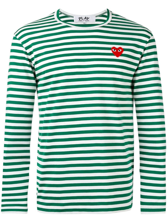 Striped blue/white logo-patch t-shirt