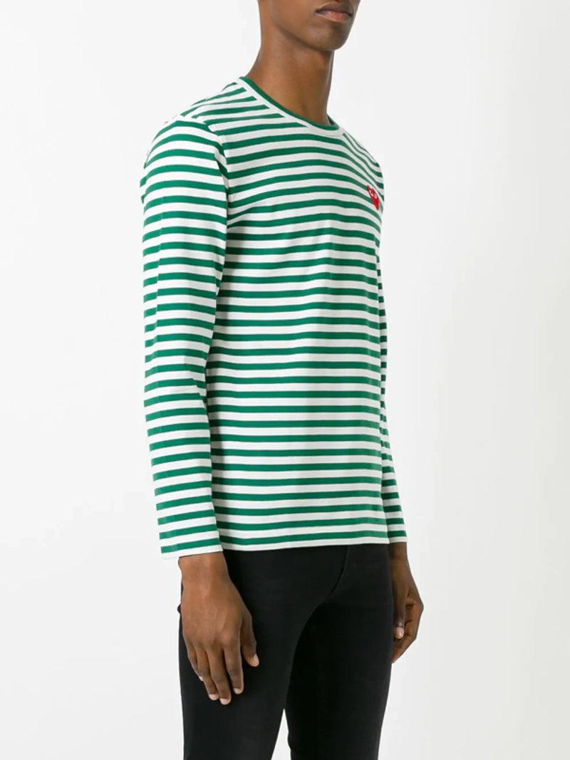 T-Shirt uomo a righe Verde/bianco maniche lunghe con logo