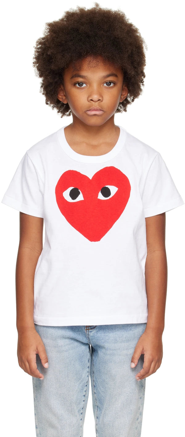 T-shirt bambino bianca con stampa cuore rosso