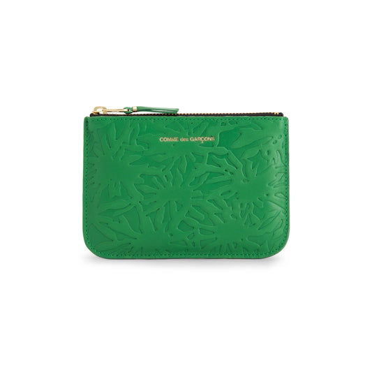 Embossed forest leather clutch in green