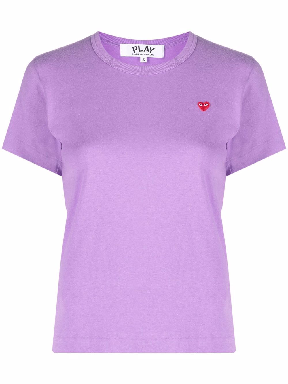 T-shirt girocollo viola con cuore rosso